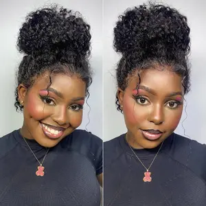 GK Kinky Curly Invisible 360 Lace Front Wigs Human Hair Hidden Strap Pre Cut Lace Pre Glueless 360 HD Full Lace Wigs for Women (30inch)