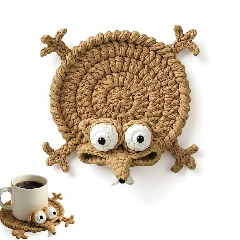 Cute Squirrel-Shaped Cable-Knit Coasters - Non-Slip, Heat-Resistant, Durable, Eco-Friendly Decorative Absorbent Coasters, Home Supplies, Festive Gift Options, Coasters Absorbent, Decorative Coaster