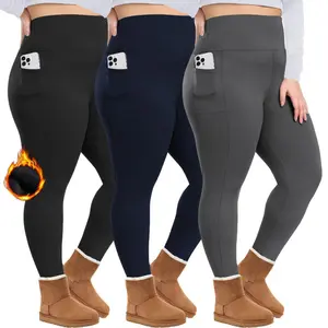 CELOT KEVER Pocket Plus Size Autumn Winter Fleece Yoga Pants Women's High Waist Nine-Point Fitness Winter Yoga Pants Gym Workout Leggings Athletic Bottoms
