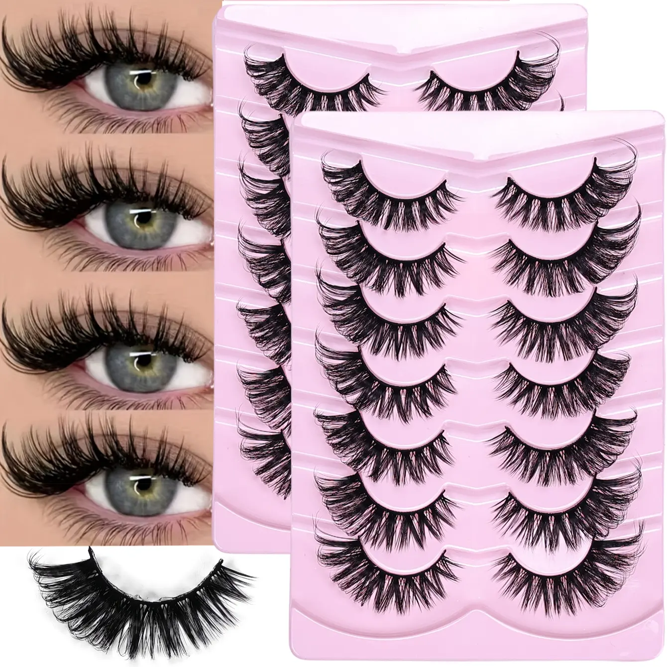 Dramatic Cat Eye False Eyelashes, Synthetic, Cosmetic, 14 Pairs/2 Pack, Convenient Pack, Natural Long Winged Design, Longer Looking Eyelashes, Perfect for Flawless Makeup Look