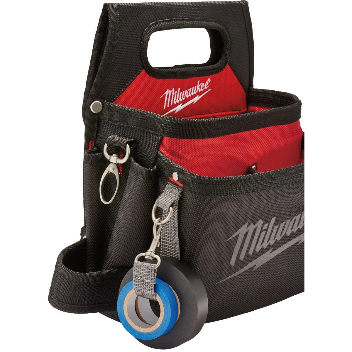 Milwaukee Electricians' 1680D Nylon Tool Storage Bag, Puncture-Resistant Work Pouch with 15 Pockets, Carry Handle & Tape Clip, Nylon Tool Bag, Tape Measure Clip, Rivets, Multiple Pockets, Integrated Carry Handle, Metal, Puncture Resistant Pocket