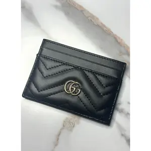 Pre-owned GUCCI leather Small Leather Goods GG Marmont Black matelasse cardholder