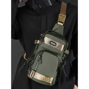 Men's Casual Letters Print Zipper Durable Chest Bag, Outdoor Casual Sports Sling Bag, Multi-functional Chest Bag, Fashionable Design Sling Bag for Men, Versatile Bag, Gifts