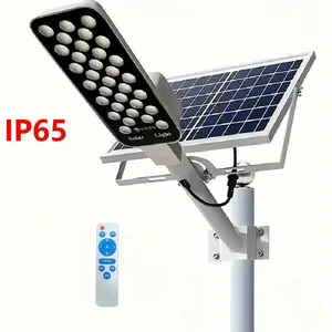 Solar Outdoor Lights IP65 Waterproof Dusk to Dawn Remote Control Wall or Pole Mounted White Light Street Light with Solar Panel