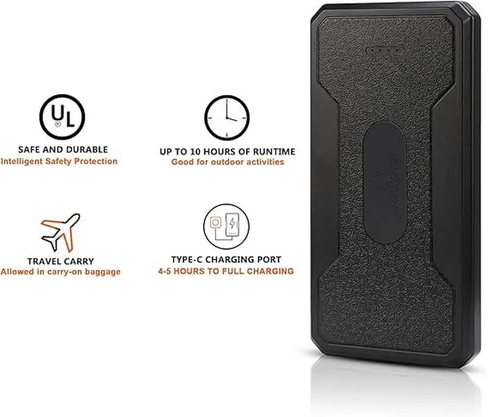 10,000mAh power bank can be connected to a heated vest