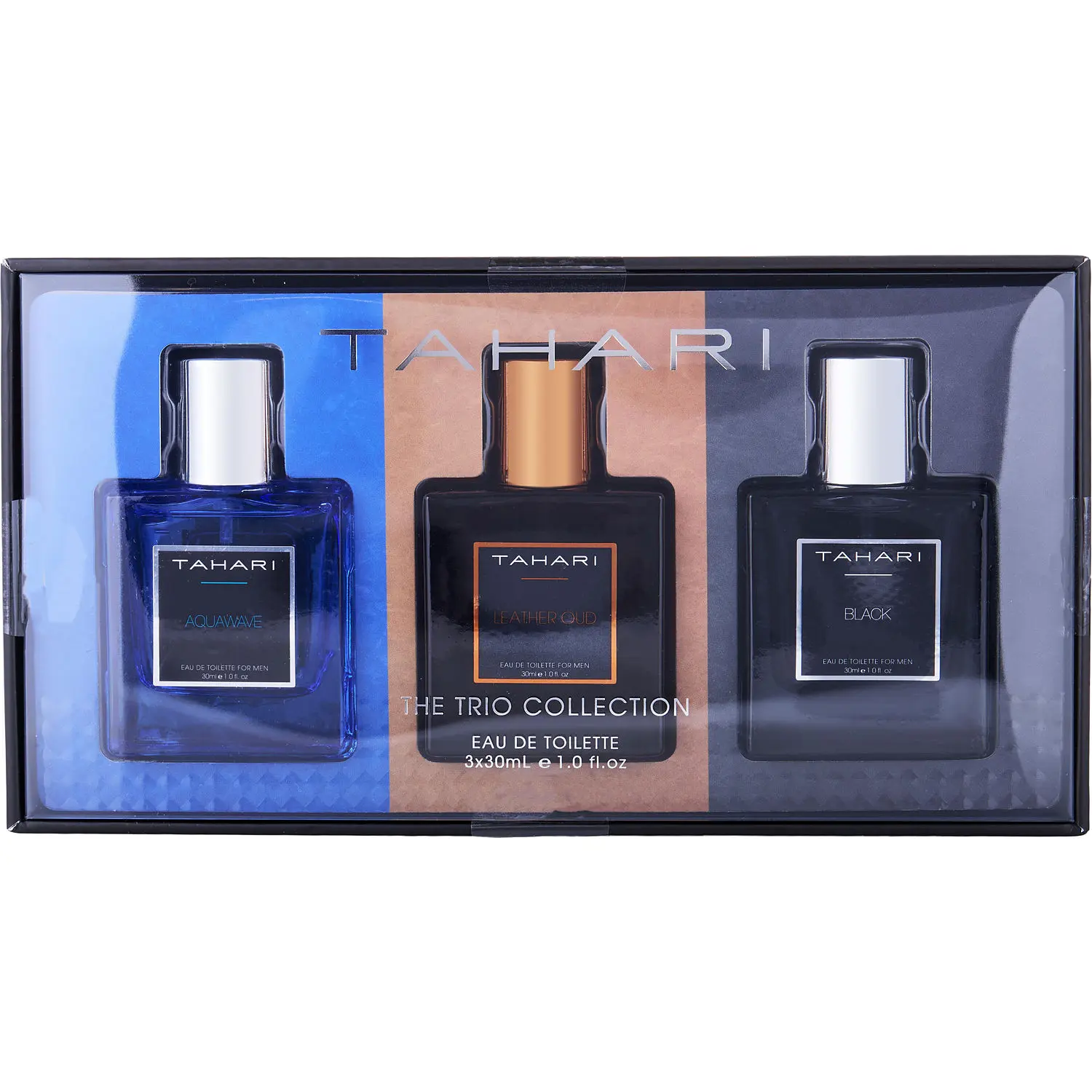 Tahari Parfums Variety Set-The Trio Collection With Aquawave & Black & Leather Oud And All Are Edt Spray 1 Oz For Men