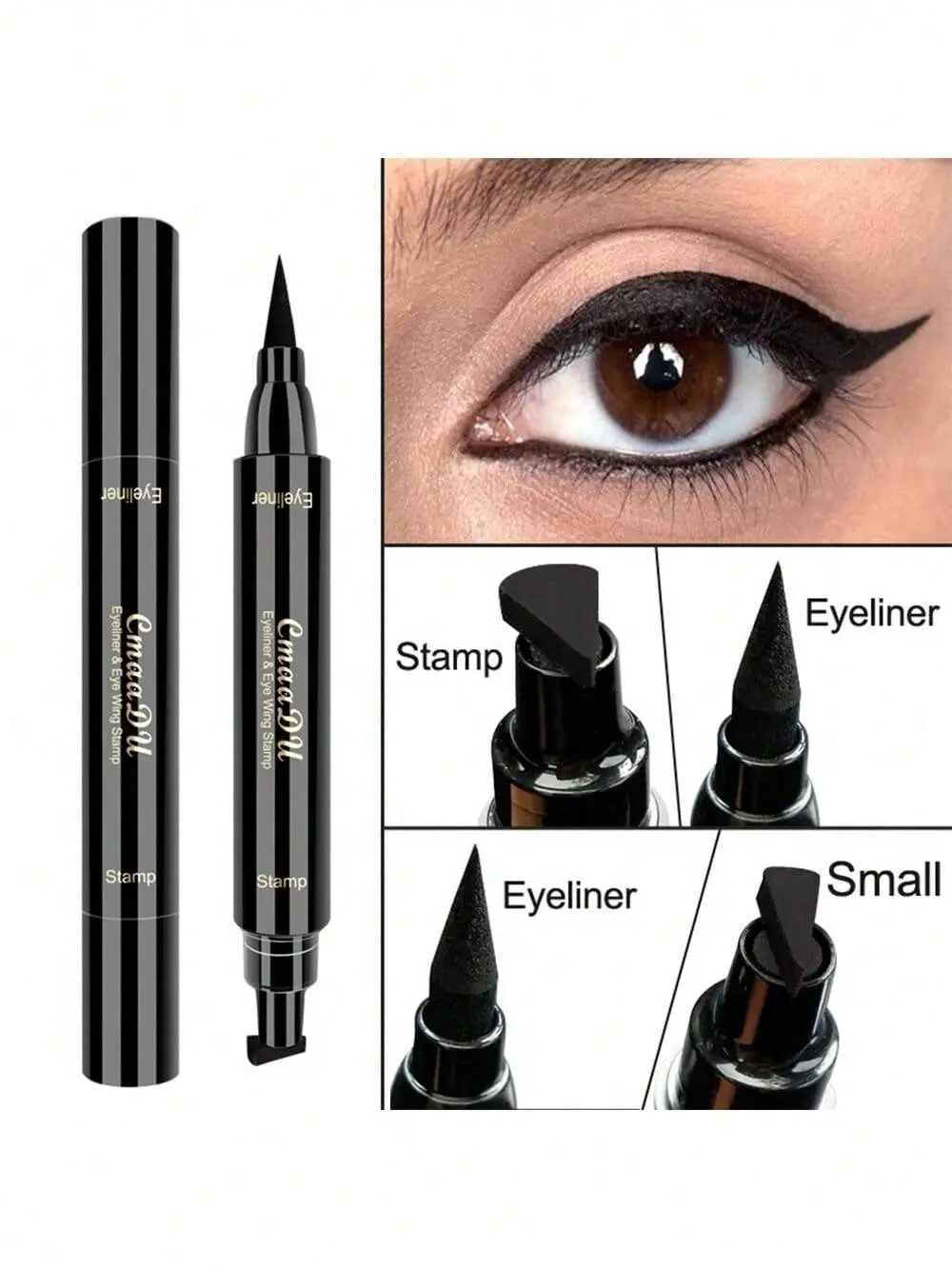 CmaaDu 2-in-1 Wing Eyeliner Stamp & Precision Pen | Waterproof Smudge Proof Long Lasting | TikTok Viral Lazy Girl Eye Makeup for Effortless Perfect Cat Eyes on All Eye Shapes dark  cocoa day makeup color eyeliner pen marker