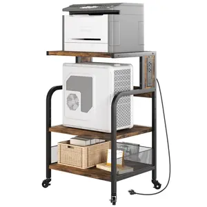 Garvee Large 3-Tier Industrial Rolling Printer Stand with Power Outlets, USB Ports, Sturdy Metal Frame, Adjustable Shelves, Ample Storage, and Lockable Wheels for Efficient Office Use