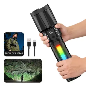 High brightness rechargeable LED flashlight super bright flashlight 16 modes large side light design neon strip zoomed flashlight Handheld emergency light suitable for outdoor emergency signal, backyard barbecue, spotlight and other purposes