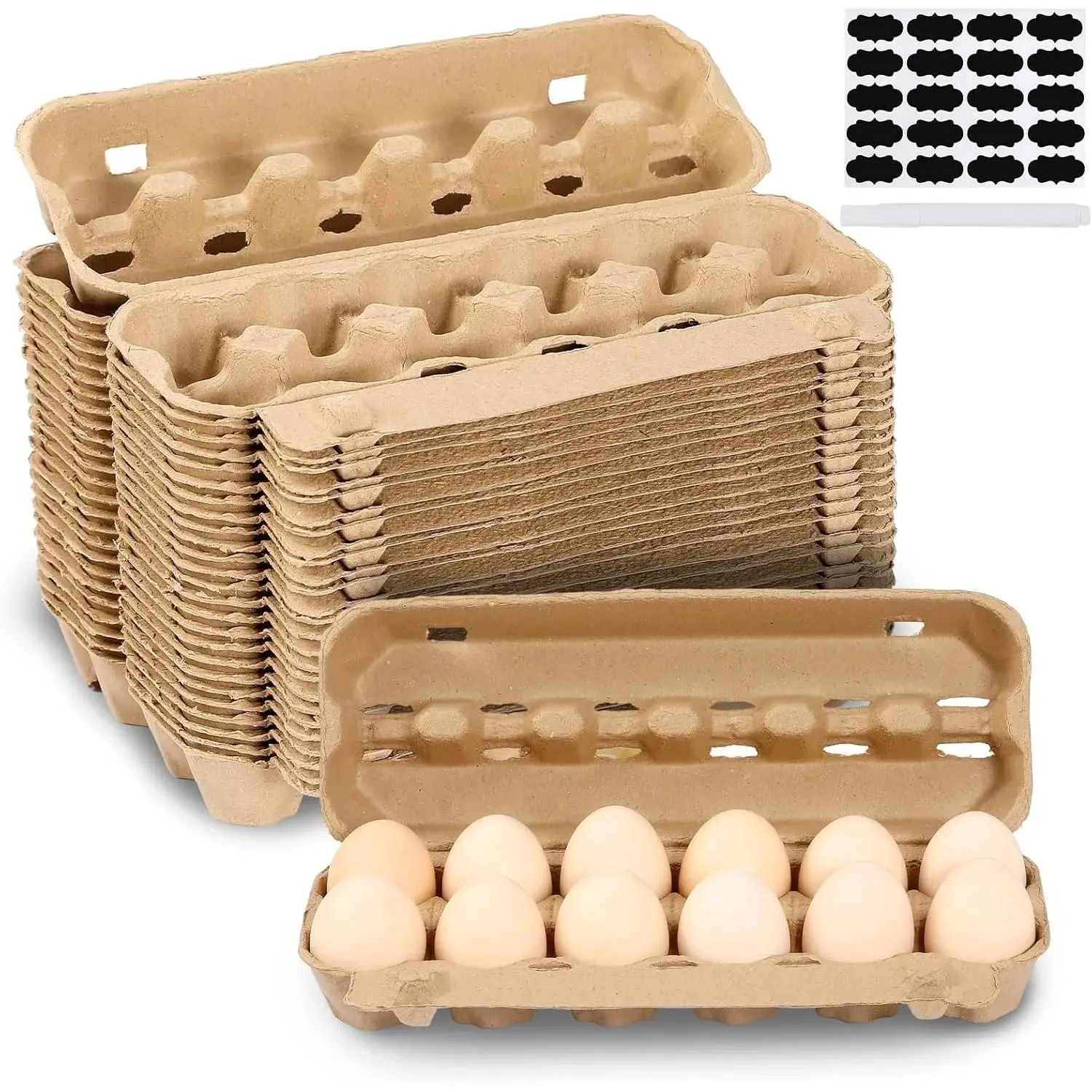 25-Pack Empty Egg Cartons 12 Count,Natural Paper Pulp Egg Cartons Bulk for Fresh Eggs Storage,Reusable Cardboard Eggs Holder for Farm, Kitchen, Organizing & Transport