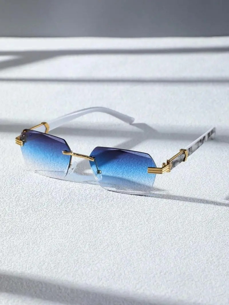 ShineThru Unisex Summer Square Metal Frame Slim Sunglasses - Lightweight, Rimless, Durable, Trendy Minimalist Modern Design, UV Protection, Ideal for Travel & Outdoor Wear, Minimalist Sunglasses