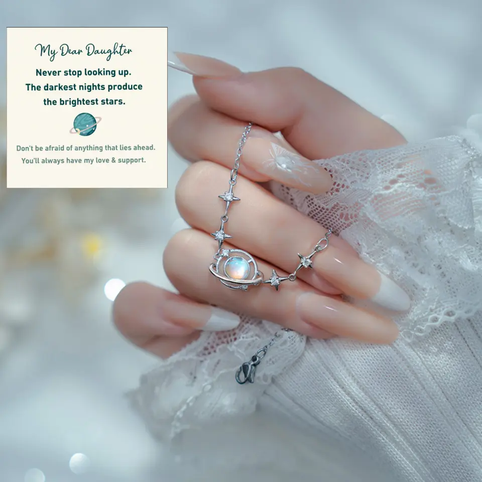 Starry Sky Bracelet for Women, Celestial Star Pattern Copper Pendant with 925 Sterling Silver Extended Chain, Versatile Everyday Wear Gift, Exquisite Starry Sky Design, Female