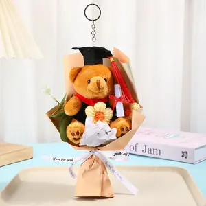 Doctor Bear Plush Cartoon Flower Bouquet Yarn Flowers Gift Creative Birthday Present for Classmates Teachers Graduation Season