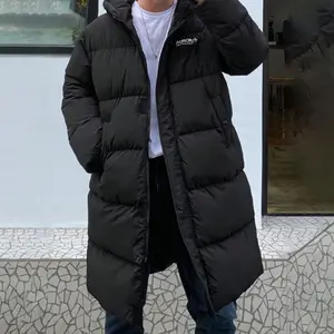 Casual And Comfortable Black Hooded Straight Long Cotton Jacket