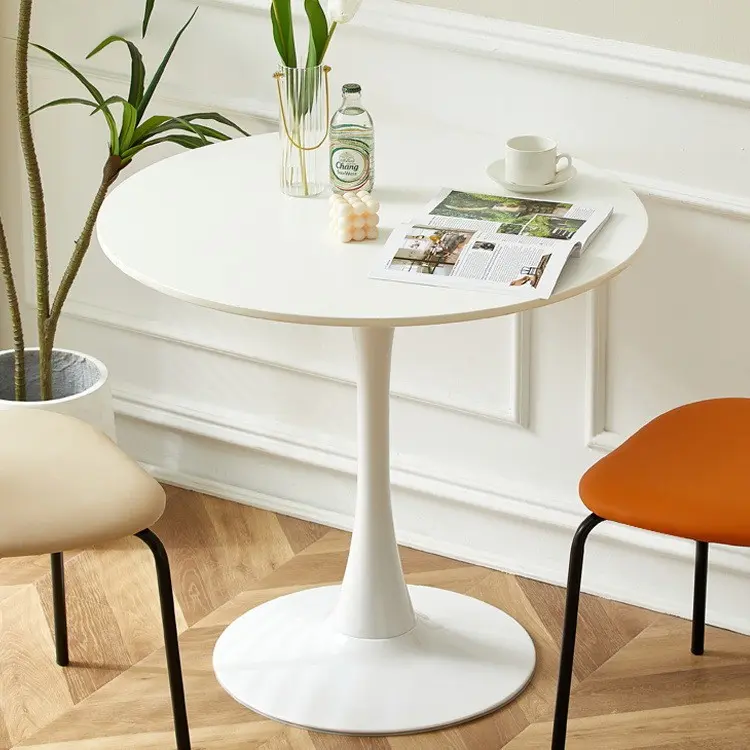 Round Table, Modern Dining Table, MDF Top and Steel Base Tulip Round Kitchen Table, Mid Century Coffee Table for Living Room 24 Inch, Oval Dining Table