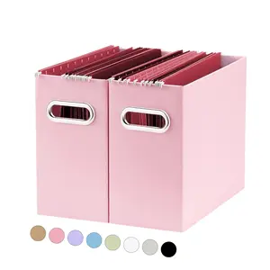 File Organizer, Small Storage Box, Cardboard File Folder Organizer, Collapsible File Box, Hanging File Organizer for Letter Size, Portable File Box with Handle, Only Box（Pink，2 Packs）
