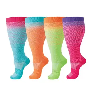 Plus Size Over-the-Knee Socks for Women 4 Pack Wide Calf Friendly Soft Stretchy Moisture Wicking Breathable Socks for Daywear Events Parties