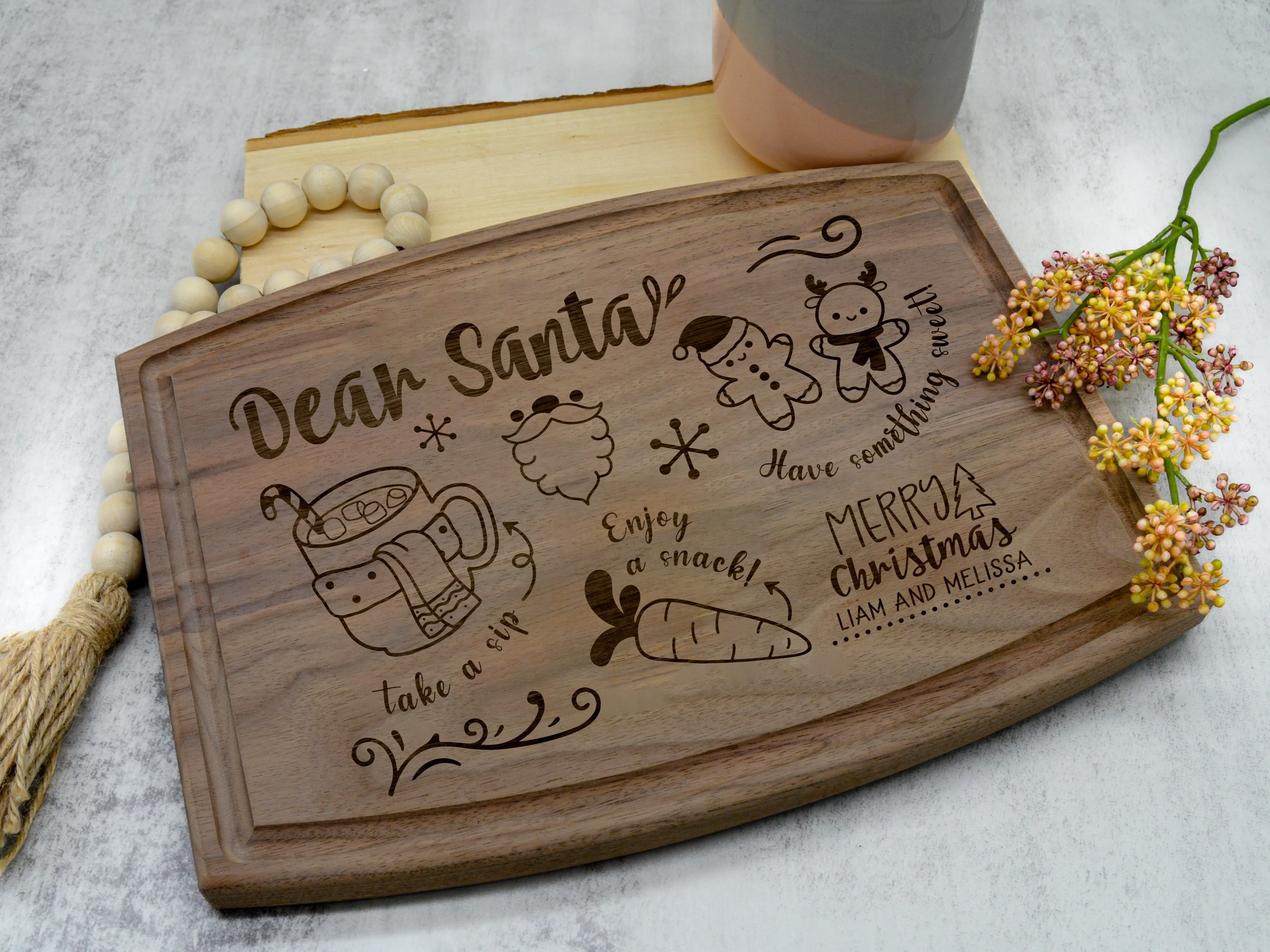 Santa Cookie Tray - Christmas Treat Board - Christmas Cutting Board - Wooden Cutting Board - Personalized Engraving