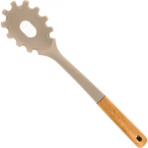 BEILLE Beech Wood & Silicone Pasta Spoon - Light Grey, BPA-Free, Dishwasher Safe, Heat Resistant, 13.5" Length, Kitchen Utensil for Cooking - Matte