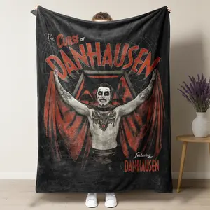 Retro Horror  "The Curse of Danhausen" Flannel Blanket, Vintage Vampire Wrestling Character Graphic Throw Blanket, Perfect for AEW Fans & Spooky Gothic Home Decor Enthusiasts