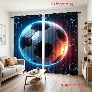 2-piece set of football printed curtains, football enthusiast curtains, made of semi transparent polyester fiber material, machine washable material, suitable for bedroom, living room, dining room decoration, all year round room decoration