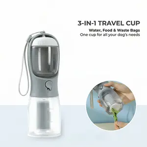 3-in-1 Portable Dog Water Bottle Leakproof Pet Water Dispenser with Food Storage & Waste Bag Holder for Outdoor Walks Hiking Travel 300ml Capacity BPA-Free ABS Plastic