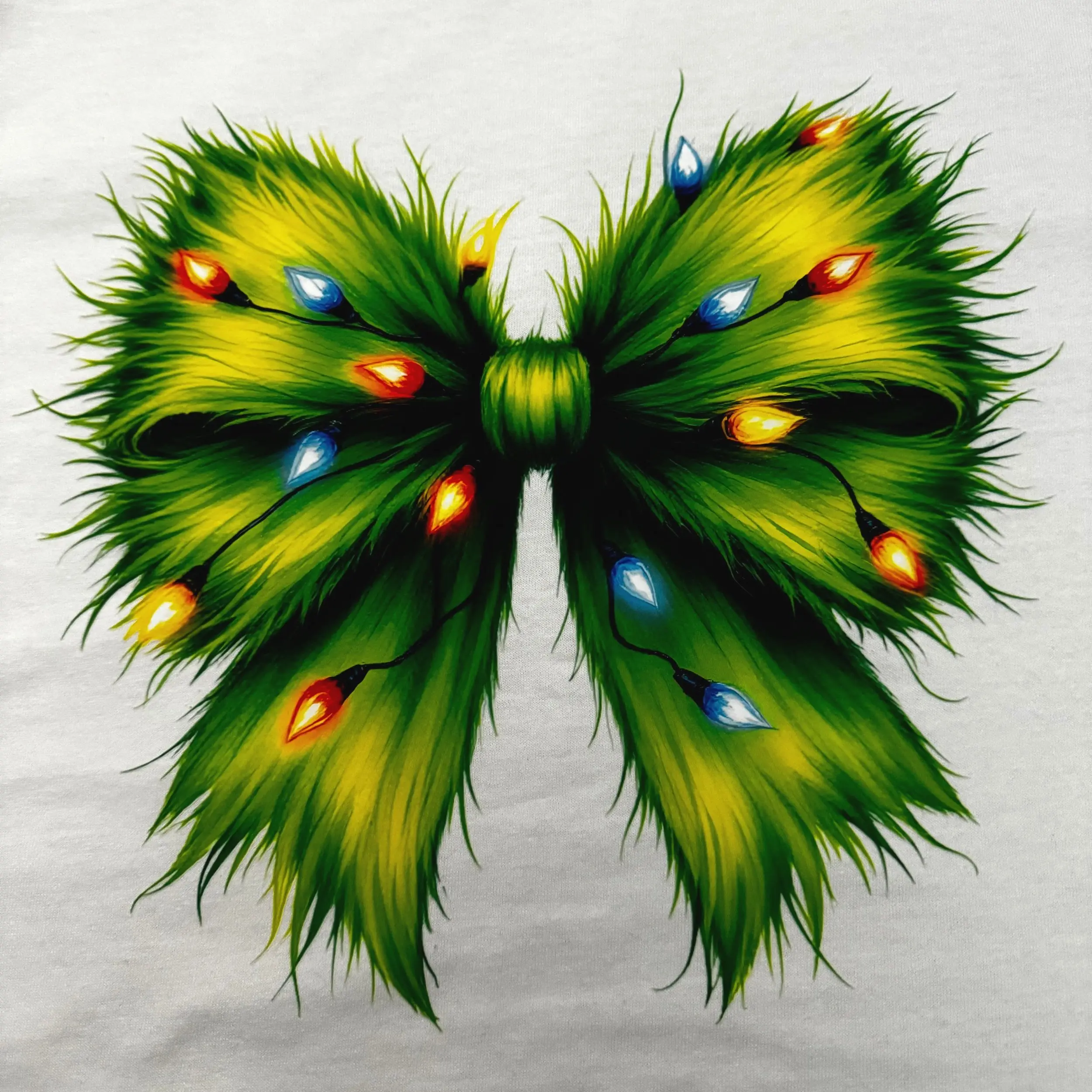 Holiday Grinch Bow Short Sleeve T-Shirt - White - 100% Cotton Crew Neck