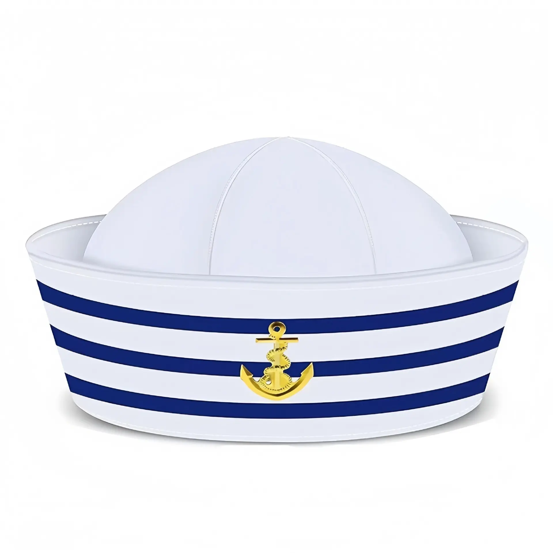 Blue Striped Sailor Hat with Gold Anchor, Nautical Theme Headwear, Adjustable Ocean Hat for Parties and Role Play, Classic Navy Style, Adjustable Stylish Hat
