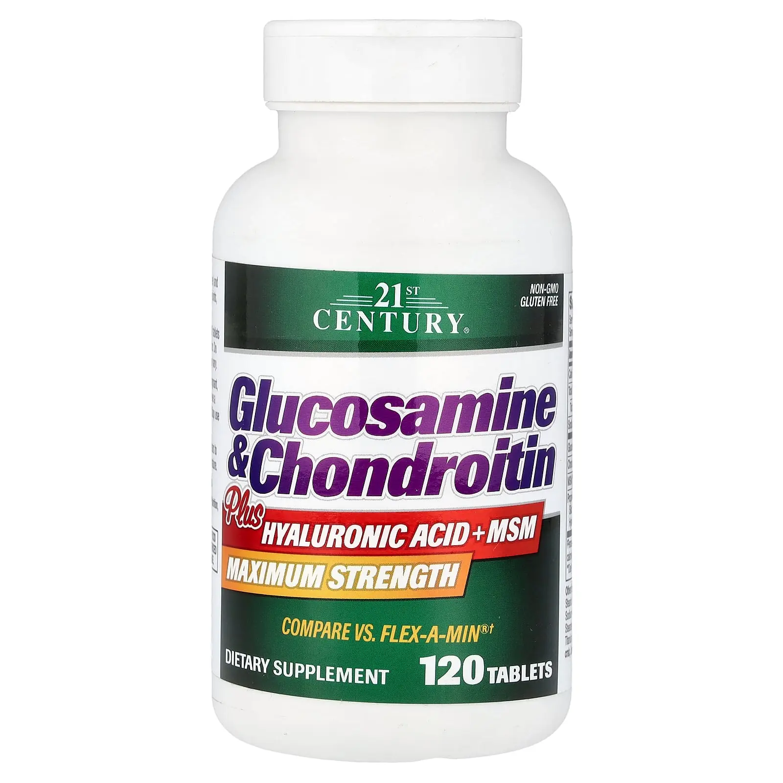 21st Century Glucosamine & Chondroitin Plus Hyaluronic Acid + MSM, 120 Tablets | HSA/FSA Eligible