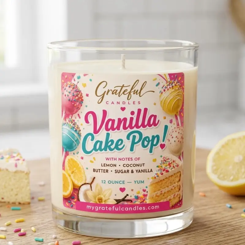 Vanilla Cake Pop! Candle - Delicious Vanilla Scent in Glass Container with Metal Lid for Home Decor and Ornaments making