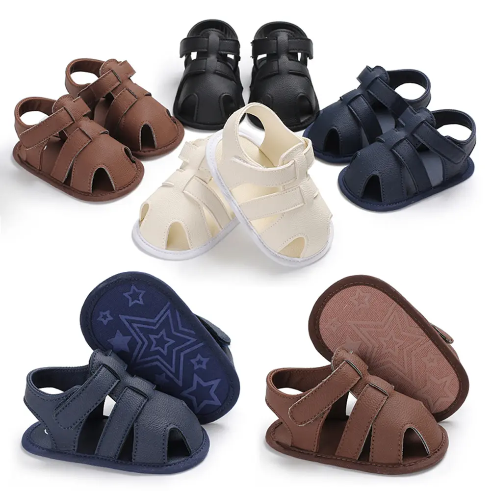 Unisex Baby Sandals, Solid Color Toddler Slip On Shoes, Casual PU Leather Prewalkers with Soft Sole for Summer 0-18 Months, 0-6 Months, 1 Pair, 4.33 Inch, Solid Color Shoes, Plain, Prewalker Size