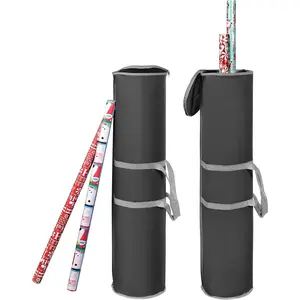 Wrapping Paper Storage Bag | Gift Wrap Holder Organizer | 2 Pack Store Up to 48 Rolls 40 Inch Long | Heavy Duty 600D Oxford Material Holiday Container | Top & side handles (Black)