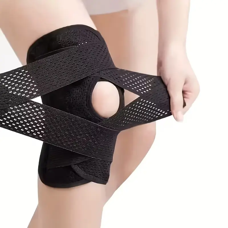 HOXEZU 2pc Adjustable Knee Brace with Side Stabilizers - Medium Stretch Fabric, Pull-On Closure, Breathable Mesh & Ergonomic Design for Meniscal Tear Support, Uncharged Professional Knee Stability Brace for Sports & Daily Use, Knee Brace for Sports