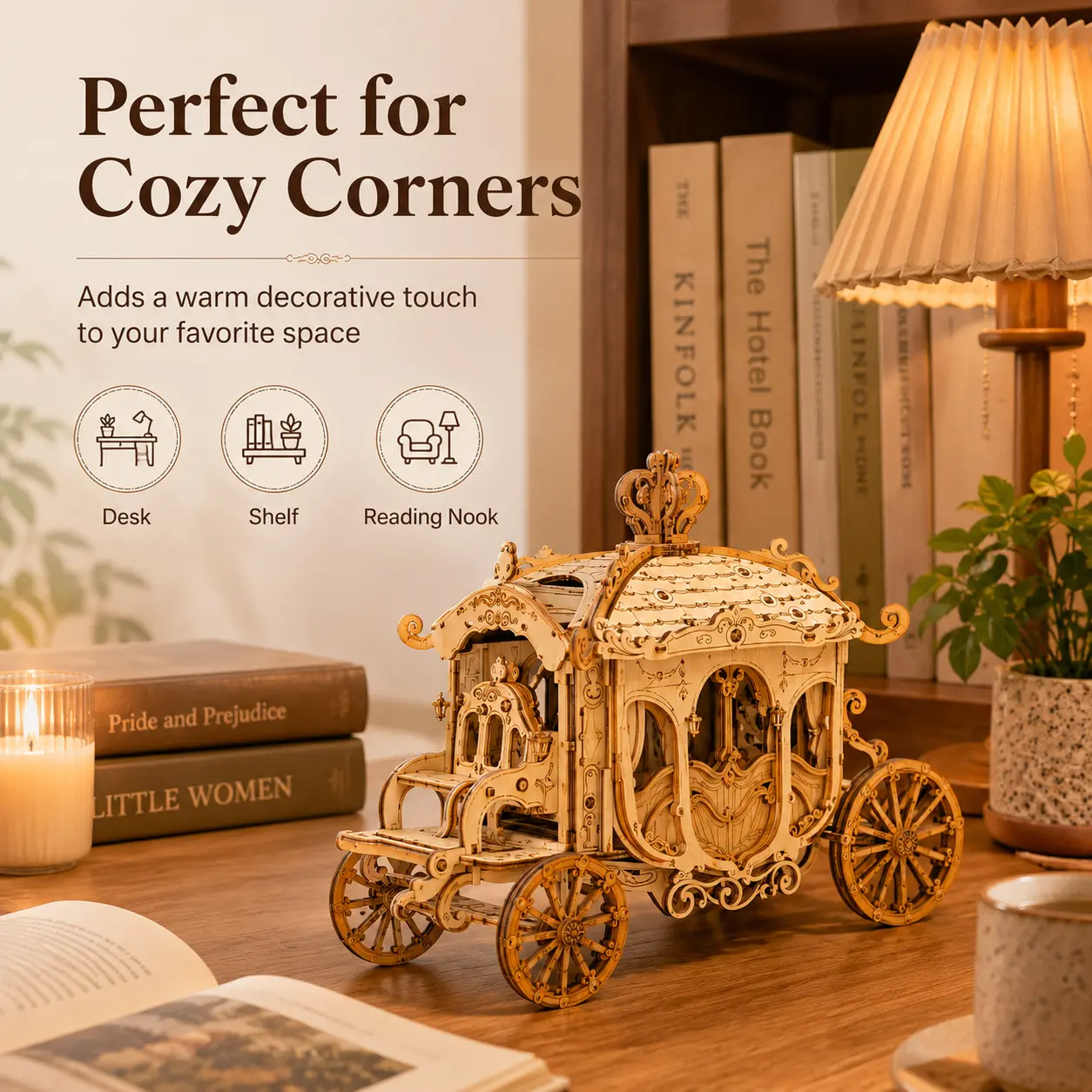 【ROKR 】Vintage 3D Wooden Mechanical Retro Horse Carriage Puzzle Model Kit - Unisex DIY Creative Gift, Home Decoration Desk Accessory, Stress Relief Craft Toy for Transportation Enthusiasts, Diy Crafts, 3D Puzzle Model Kit