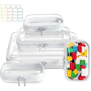 5 Pack Clear Hard Shell Zipper Case,Waterproof Toiletry Cosmetic Bag,Toy Organizers and Storage Box,Diaper Bag Organizer,Pencil Case,Clear Plastic Zipper Pouches for Office Home Storage
