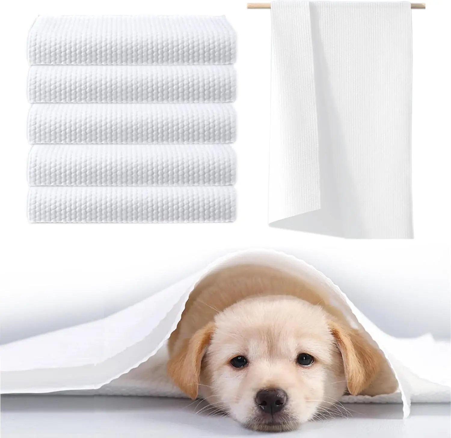 Disposable Bath Towel - Large Format Dry Wipe for Dogs & Cats, 11x23 inches Super Absorbent Wipe for Play Day or Beach,  Free & Ultra Shoft, 8 Count
