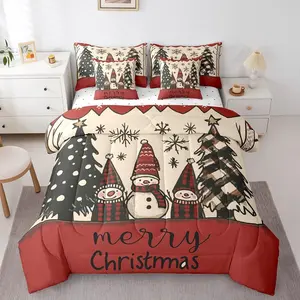 Merry Christmas Comforter Set,- 7 Pieces Bed in A Bag,Snowman Family Comforter,s,Christmas Tree Bedding Sets with Comforter