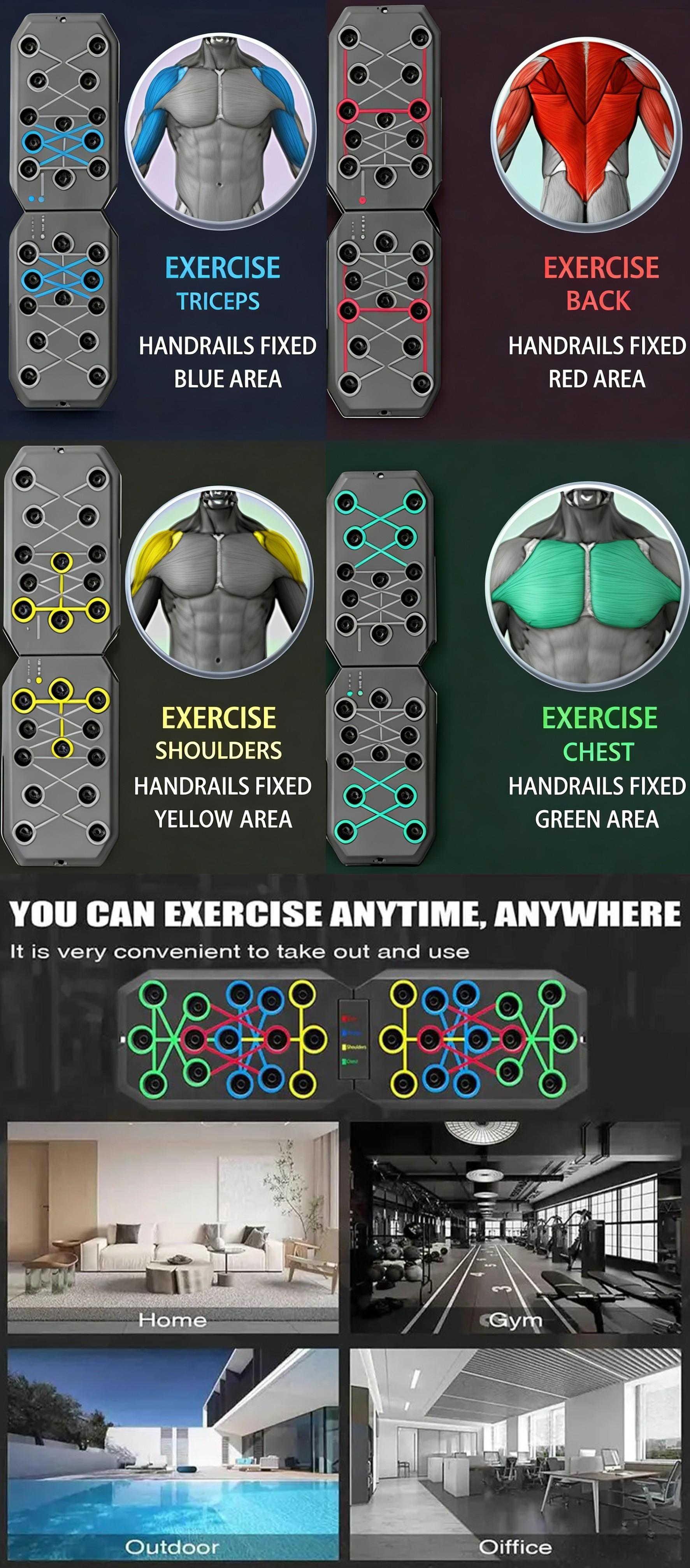 Color-Coded Push Up Board for Strength Training Foldable Portable Gym Equipment Chest Arms Core Workout for Men Women TikTok Fitness Lovers