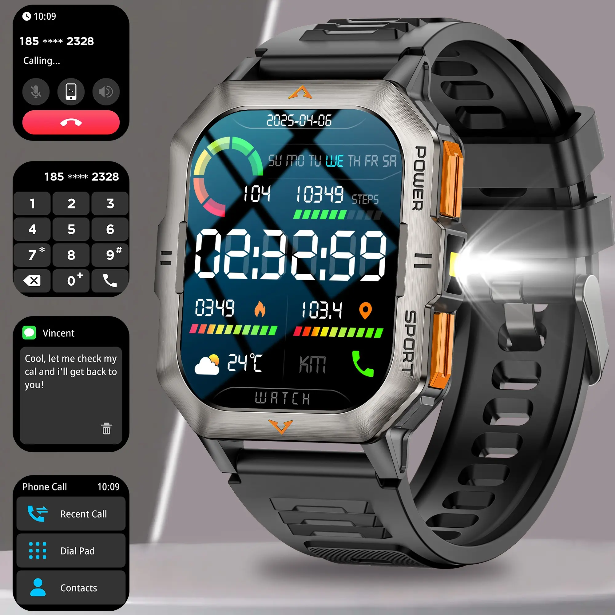 GAWSUG Rugged Outdoor Smart Watch for Men: Wireless Bluetooth Call & Fitness Tracker, Step Tracker Watch, IP68 Waterproof Dustproof Sport Watch, Perfect Gift (iOS/Android)