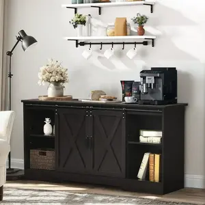 HOMBCK Farmhouse Coffee Bar Cabinet with Storage, 58" Sideboard Buffet Cabinet with Storage, Sideboard Cabinet for Living Room