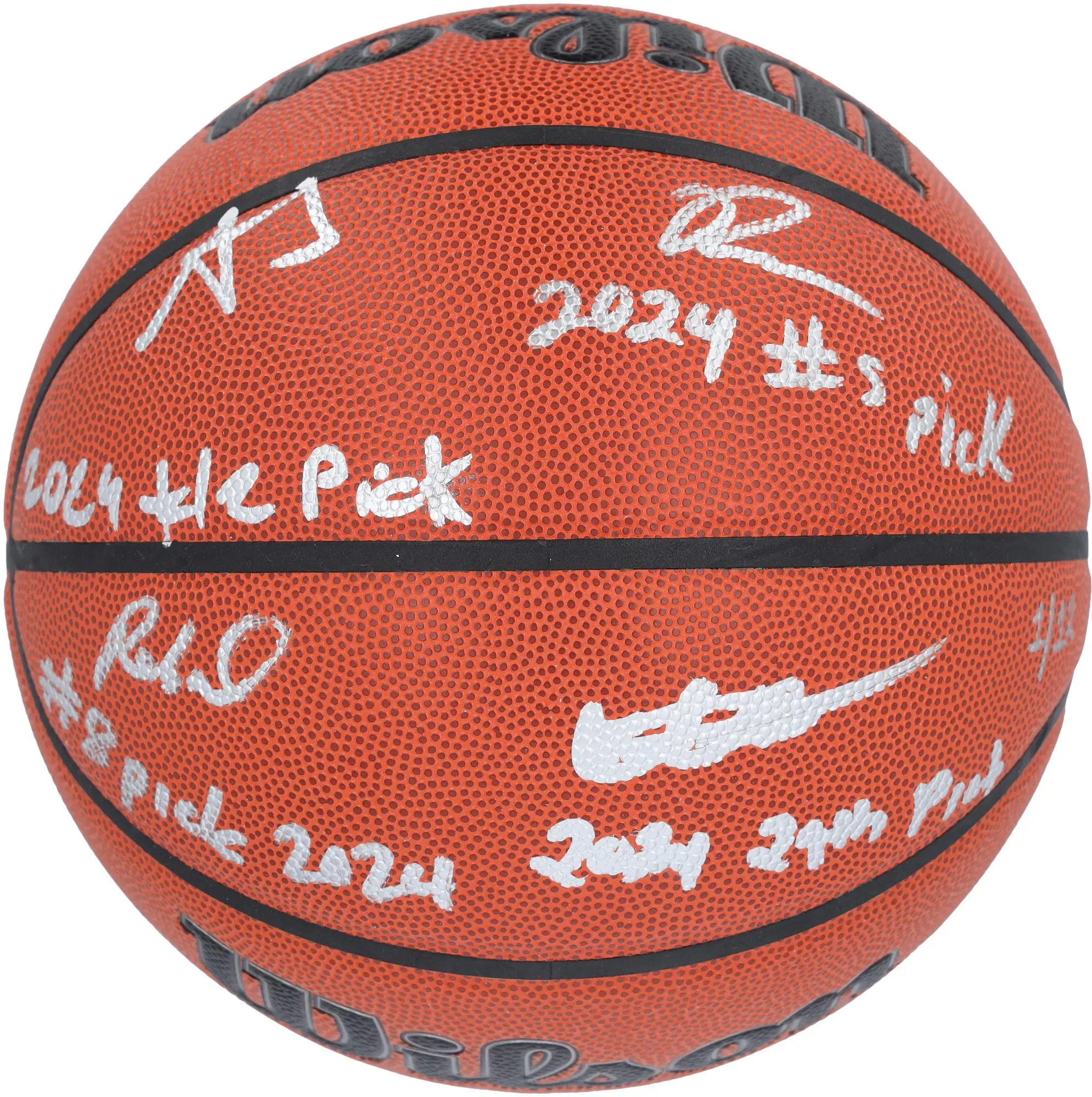 2024 NBA Draft Picks Autographed Wilson Official Game Basketball Featuring Alexandre Sarr, Ron Holland, Rob Dillingham, and Isaiah Collier with Multiple Inscriptions - Limited Edition #1 of 12 - Fanatics Authentic Certified