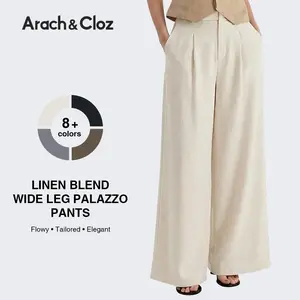Arach&Cloz Womens Linen Blend Wide Leg Palazzo Pants All-Season Business Casual Outfits Dress Trousers2026