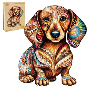 DACHSHUND-3(L,290pcs,14.9*12.5in) Puzzle Beautiful Wooden Box, Wooden Jigsaw Puzzles Unique Shape, Birthday Creative Gifts for Adults and Kids Family Game