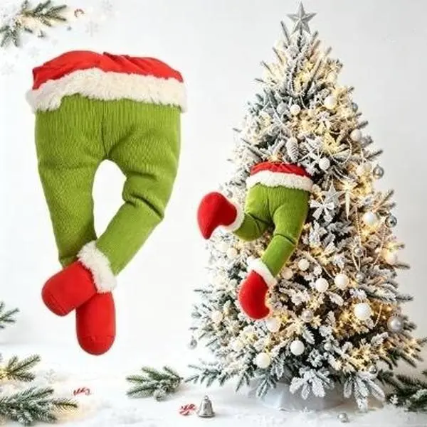 Christmas Tree Decoration Elf Legs Fun, Posable Plush-Filled Elf Leg Ornament – Suitable for Christmas Trees and Indoor/Outdoor Christmas Decor