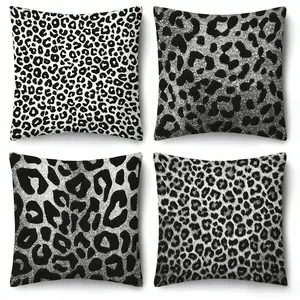4pcs-Vintage Leopard Print Themed Throw Pillow Covers, Black, White Leopard Print, Home Spring Décor, Home Textile, Bedroom Decorative Accessories, Suitable Living Room, Bedroom, Sofa & Bed, 2D Flat, Single Sided Printing, No Pillow Core