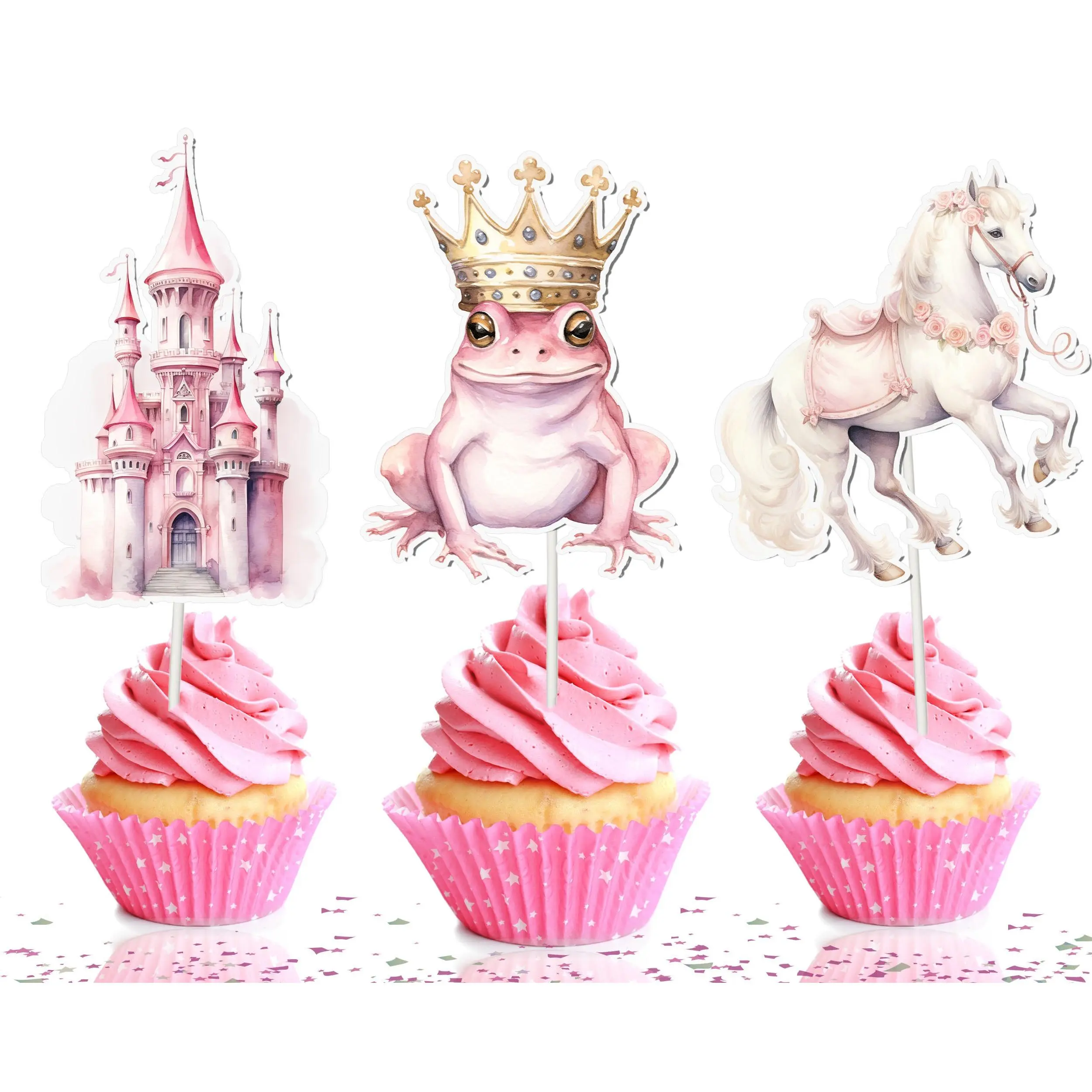Pink Princess Cupcake Toppers - 10pcs Set - Enchanting Fairytale Party Decorations