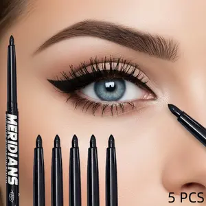 5 black eyeliner gel pencils, long-lasting color with a natural makeup look, smooth texture, matte effect, quick-drying, smudge-proof, fade-proof, and water-resistant, precisely outlining perfect eye lines, suitable for all skin types, essential makeup fo