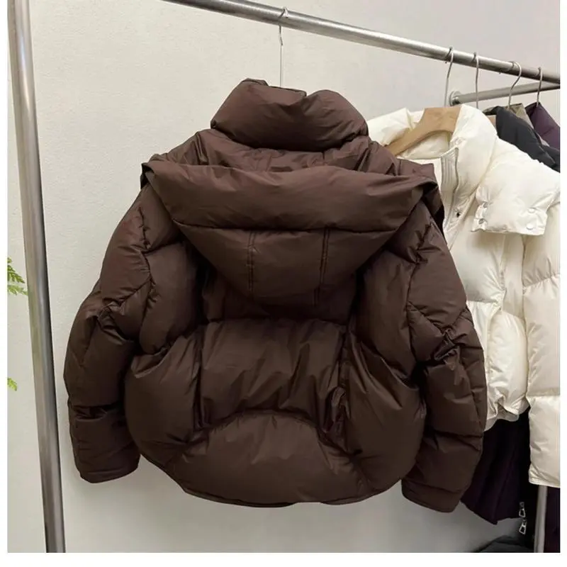 Long Sleeve Oversized Hooded Short Parkas  Women Puffer Jacket Winter Warm Thickr Female Solid Loose Crop Coat Outwear Womenswear Tops Underwear Lady Outerwear Fitted
