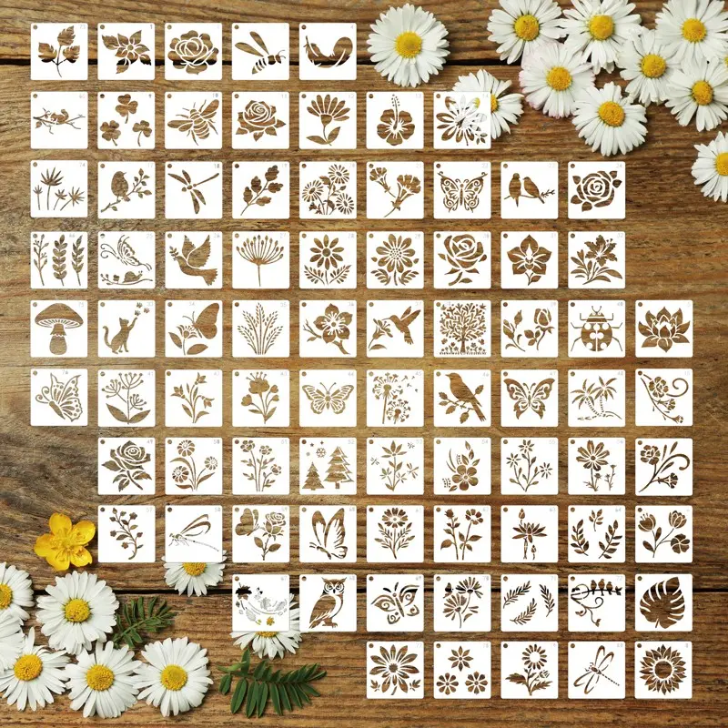 80-Piece Floral & Insect Painting Stencils, Art Supplies, Reusable Stone Templates, Spring Patterns for Wood, Fabric, Clay, DIY Wall Decor Transfer Stencils