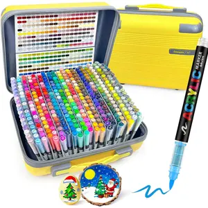 360 Color Acrylic Paint Markers,Detachable suitcase,Brush Tip , Acrylic Paint Pens with Direct-Liquid Ink System, Paint Markers for Rock Painting, Fabric, Wood, Canvas, Plastic, Permanent,Washable,Quick-Drying,Waterproof